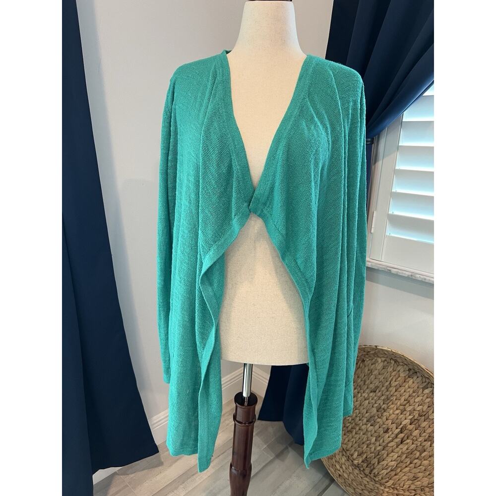 LILLY PULITZER Open Front Cardigan Teal Lightweight Sweater XL‎ Bold Solid Cozy